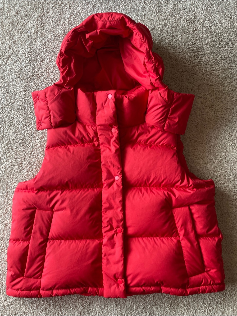 Lululemon Athletica Hooded Quilted Red Puffer Vest Full Zip Snap Women's Size 10 - Picture 2 of 5